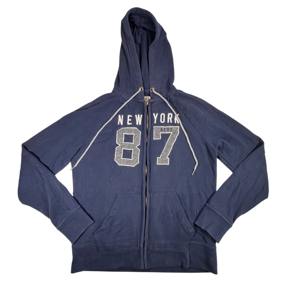 Aeropostale Hoodie Men Small Navy New York 87 Full Zip Fleece Casual Sweatshirt